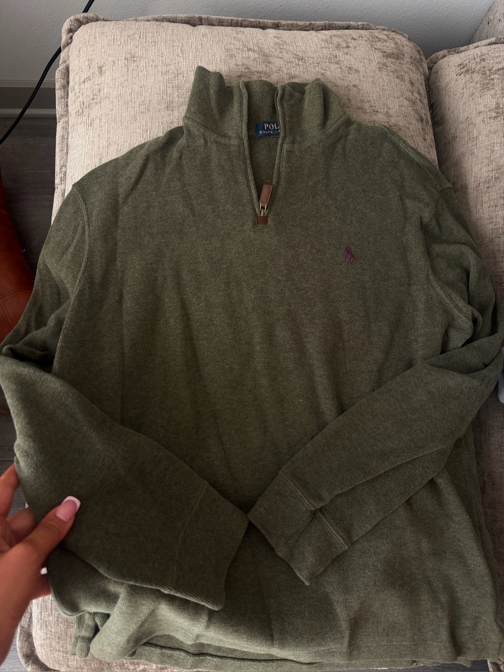 Polo by Ralph Lauren Olive Green Half-Zip Sweater with Polo Pony